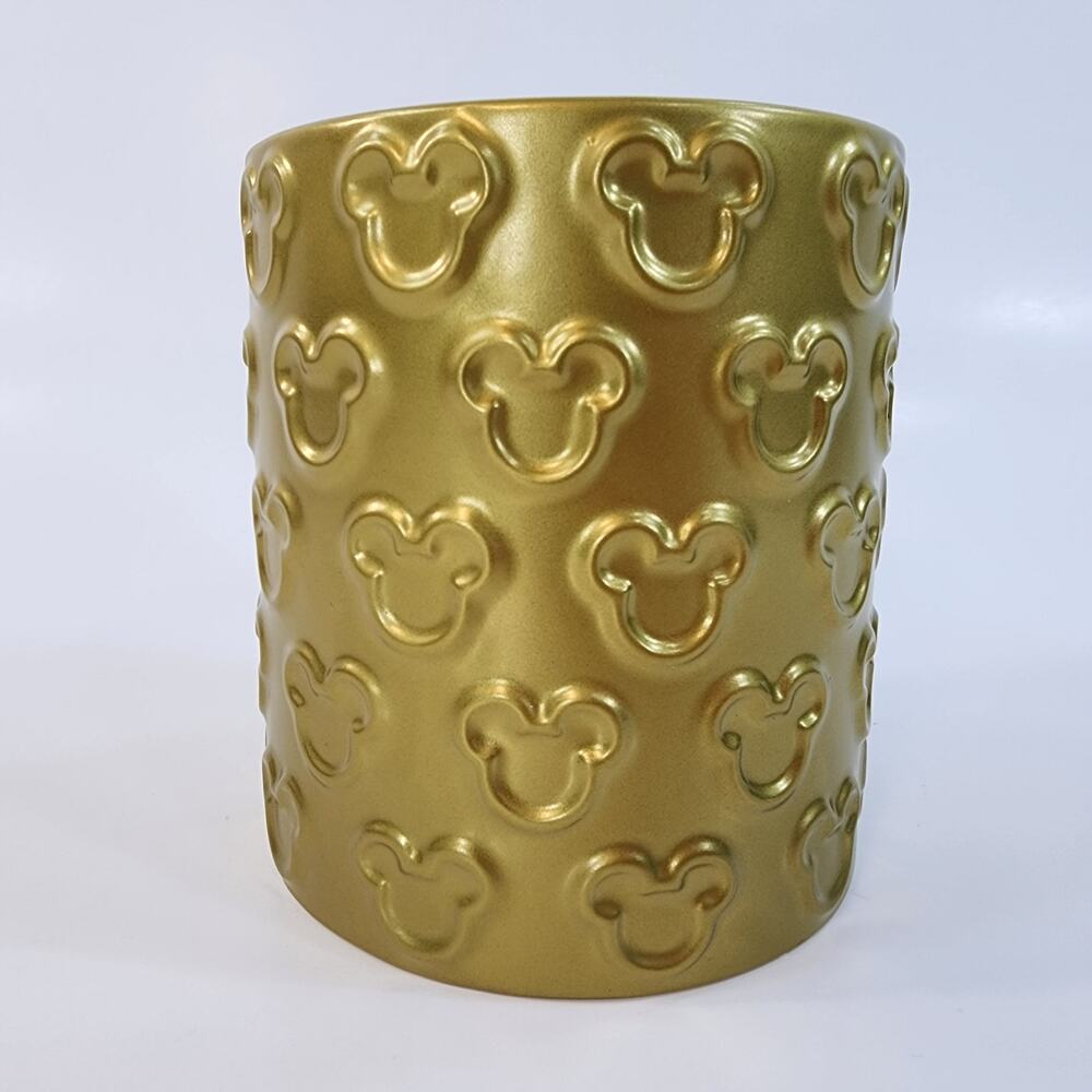 Disney Parks Mickey Mouse Cinnamon Candle Gold Ceramic Jar 17oz